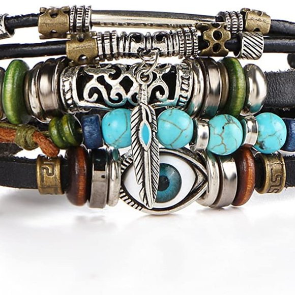 Boho Vintage Looking Turquoise Beads With Feather - Picture 7 of 7